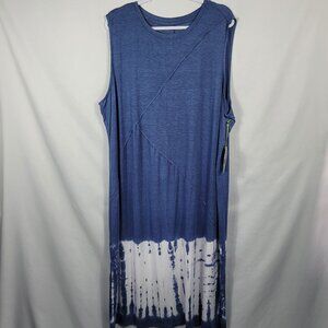 Te Verde Sleeveless Sundress Women's Size 2X Blue with Tie Dye Dipped Hem NEW